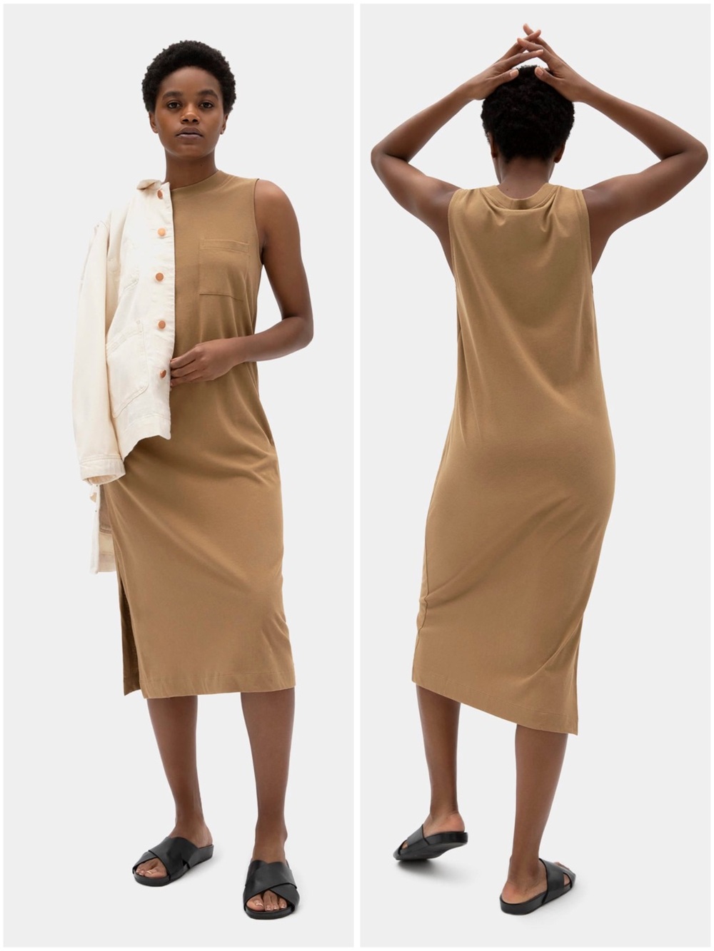 Everlane The Weekend Tank Dress Tan Cotton Sleeveless Midi Casual Small NWOT
